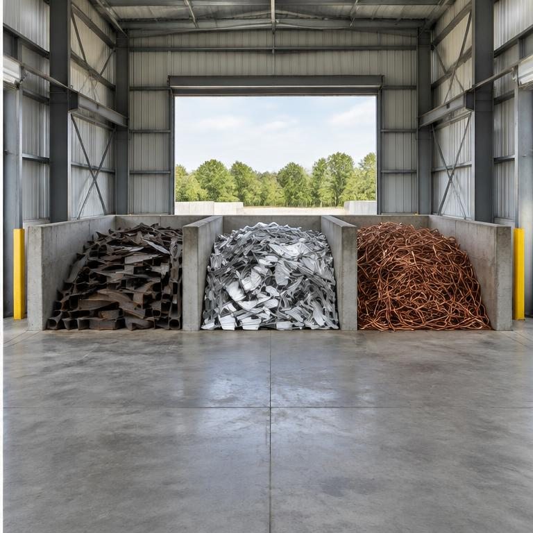 After: separated metal in sorting bays